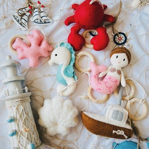 Ocean Baby Gym Toys: Wool Felt Sea Creatures, Nautical Nursery