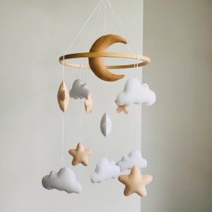 Boho baby mobile , crib baby mobile felt , neutral nursery mobile , moon and star mobile , cloud mobile nursery image 2