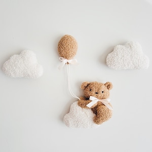 Wall decor clouds ,  soft wall decor with Teddy Bear , hanging wall decor nursery