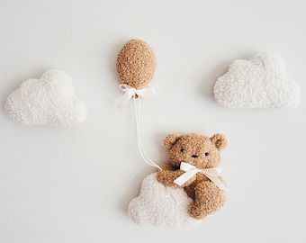Wanddekoration Wolken, weiche Wanddekoration mit Teddy, hängende Wanddekoration fürs Kinderzimmer