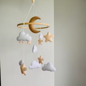 Boho baby mobile , crib baby mobile felt , neutral nursery mobile , moon and star mobile , cloud mobile nursery image 5