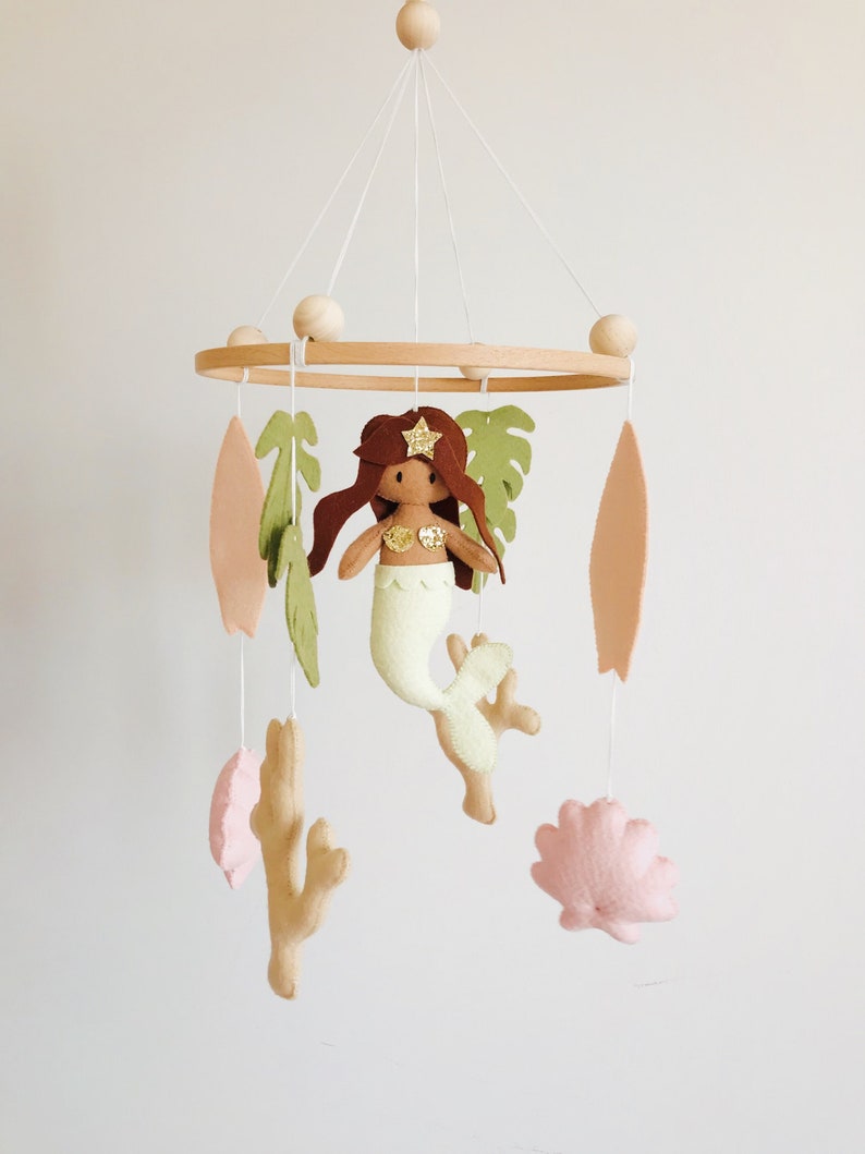 Baby girl mobile , Mermaid nursery mobile , Boho baby mobile image 1