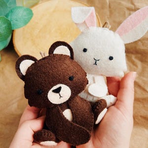 Teddy Bear Stroller  toy , Felt pram toy , Stroller Hanging toy , Rabbit stroller mobile , Woodland baby shower gift