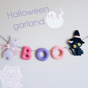 Felt Halloween Garland: Boo, Cat & Bat - Handmade Kids Decor