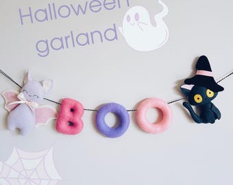 Felt Halloween Garland: Boo, Cat & Bat - Handmade Kids Decor