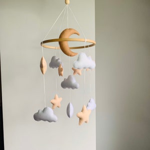 Boho baby mobile , crib baby mobile felt , neutral nursery mobile , moon and star mobile , cloud mobile nursery image 4