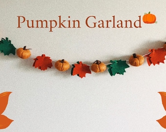 Wool Felt Pumpkin Garland: Autumn Thanksgiving Decor