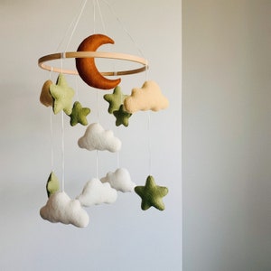 Boho mobile , baby mobile neutral , cloud mobile nursery , moon and star mobile , boho nursery decor , crib mobile