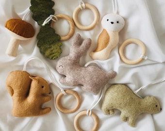 Baby Gym Hanging Toys: Handmade  Felt Woodland Animals