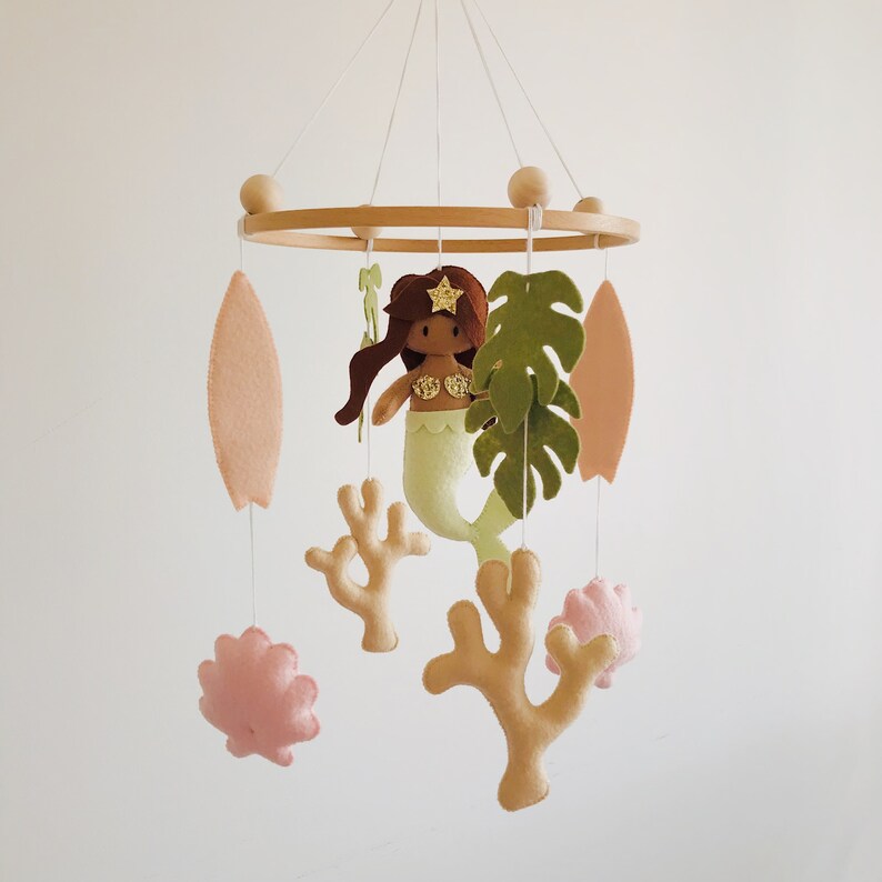 Baby girl mobile , Mermaid nursery mobile , Boho baby mobile image 4