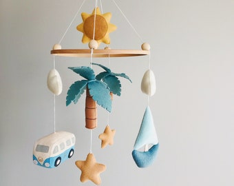 Baby boho surf mobile , Sailboat mobile , Beach nursery mobile