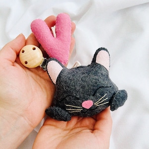 Personalized Cat Stroller Toy: Hand-Stitched Wool Felt Pram Accessory