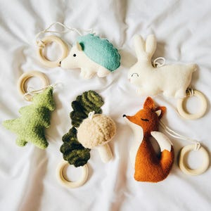 Woodland Baby Gym Toys: Handmade Felt Forest Animals
