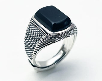 Sterling Silver 925 Onyx Ring Turkish Ring Men’s Women’s Resizable Adjustable