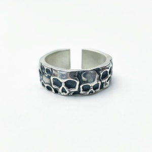 Solid Sterling Silver Skull Ring Band Resizable Adjustable 925 Sterling silver Gothic Celtic Bikers ring #014