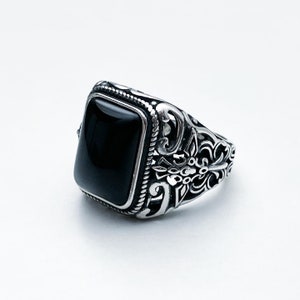Big Unique 925 Sterling Silver Ring black Stone Turkish ring adjustable resizable for men and women Design #022