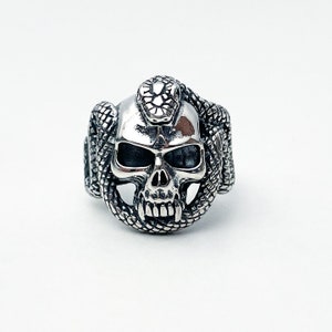 925 Sterling Silver Snake Ring For Men And Women Snake Skull Jewelry Punk Gothic Ring Resizeable Adjustable Biker Gift #034