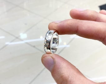 999 Silver Ring Hammered For Men And Women Pure Silver Wedding Band 7mm Handmade Solid Silver Jewelry Gift