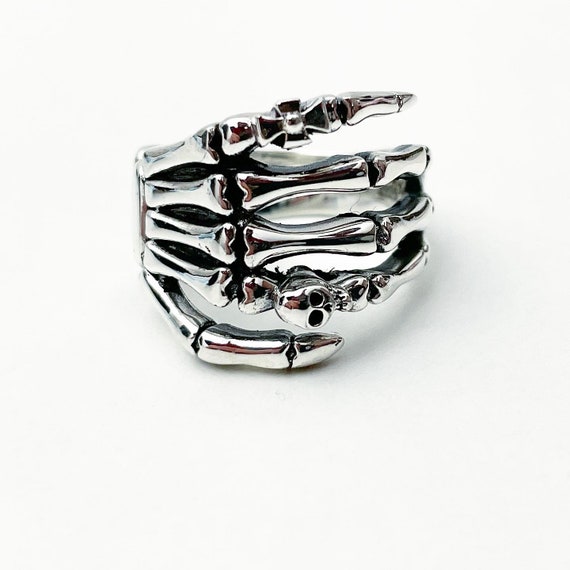 Solid Sterling Silver 925 Skeleton Hand Skull Ring Claw Ring 