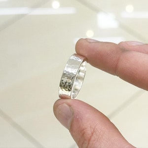 Solid Silver 999 HAMMERED Wide Ring Wedding Ring Band pure Silver Mens Womens Flat Ring ALL SIZES