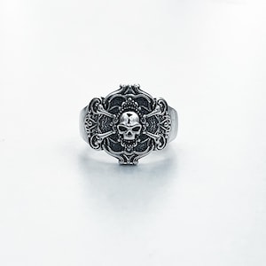 Nouveau Solid 925 Sterling Silver Skull Ring Gothic Biker Celtic Anneau Redimensionnable Réglable Crânes Os