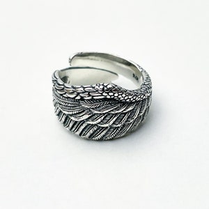 925 Sterling Silver Angel Wing Feather Ring 925 Sterling Silver adjustable resizable ring Design #029