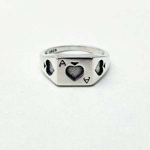 925 Sterling Silver Ace of Spades Ring Small Pinky Ring Light Weight Poker Casino Design #023