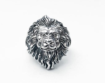 Sterling Silver 925 Lion Ring Mens Womens animal zodiac jewellery ring resizable adjustable ring