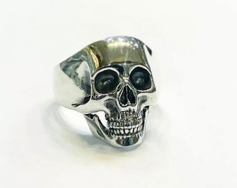 Bague tête de mort en argent homme femme bijoux en argent sterling 925 gothique punk solide bague lourde cadeau pour motard #017