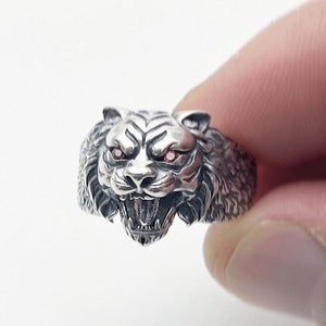 925 Sterling Silver Tiger Ring Animal Zodiac Ring Adjustable Resizable Design #019