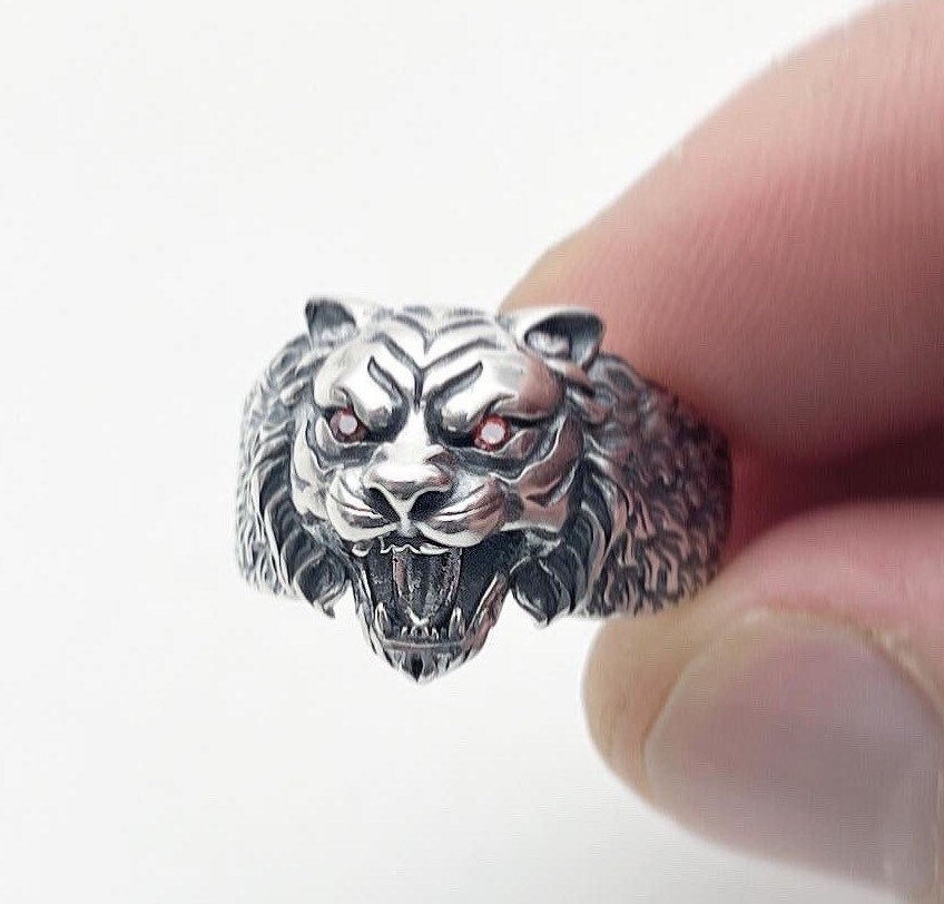 925 Sterling Silver Tiger Ring Animal Zodiac Ring Adjustable