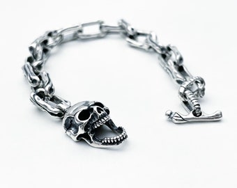 925 Sterling Silver Skull Bracelet Gothic Bikers Celtic Punk Bracelet