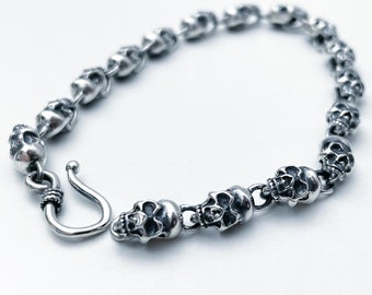 Bracelet tête de mort en argent sterling 925 pour hommes et femmes, bracelet punk gothique, bijoux celtiques, cadeau motard unisexe #044