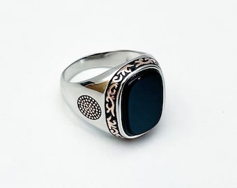 Black Onyx Ring 925 Sterling Silver Handmade Black Gemstone Ring For Men And Women Turkish Jewelry Gift #024