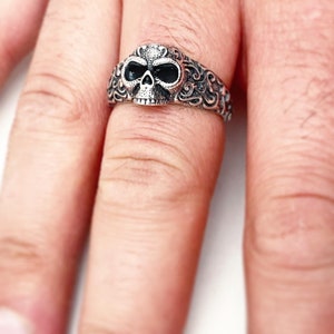 925 Sterling Silver Skull Wrap Around Ring Adjustable Resizable Punk Gothic Jewelry Solid Biker Ring Gift For Men And Women #003