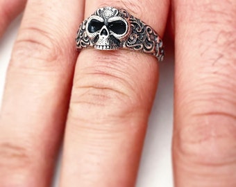 925 Sterling Silver Skull Wrap Around Ring Adjustable Resizable Punk Gothic Jewelry Solid Biker Ring Gift For Men And Women #003