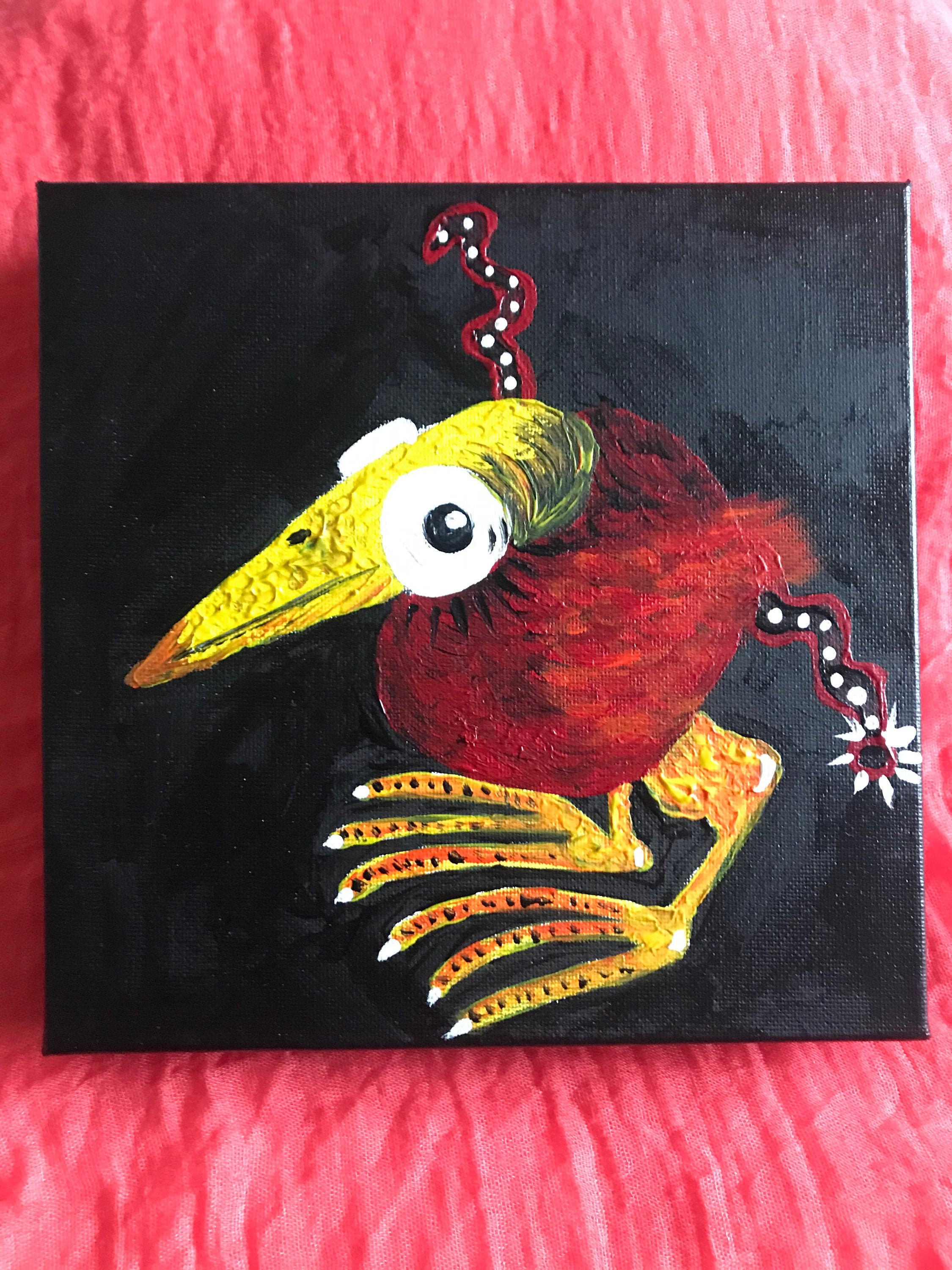 Canvas art. Quirky bird wallart canvas hand painted in Etsy