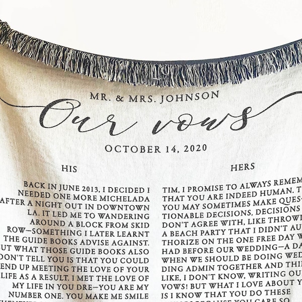 Wedding Vows Personalized Blanket, wedding gifts, vow books blanket, Vow book, gift for her, wedding, wedding decor, anniversary gift, bride