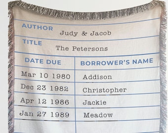 Personalized Library Card Woven Throw Blanket, Librarian Gift, Reading Nook Decor, Bookworm Gift, Book Lover Gift, Home Library Wall Art