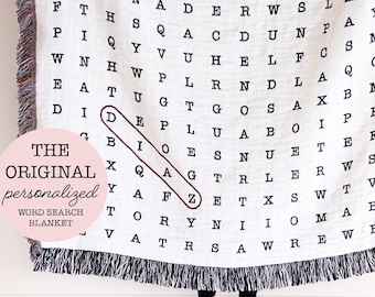 Personalized Word Search Cotton Blanket, Unique Customizable Family Name Present for Mom, Couple Cotton Anniversary Gift, Father's Day Gift