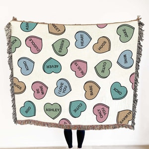 Personalized Love Blanket, Valentine's Day Gift,  Gift for Girlfriend, Candy Hearts, Couple Gifts, Cotton Anniversary, Unique Valentine's