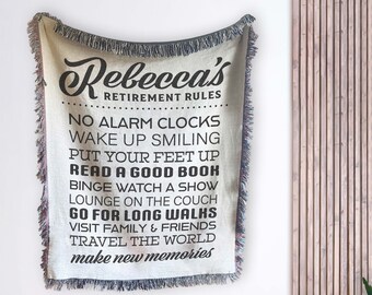 Custom Retirement Blanket, Retirement Gift, Gift for Mom, Gift for Her, Family blanket, Grandparent Gift, Rules of Retirement, Employee Gift