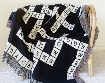 Personalized Crossword Puzzle Blanket, Custom Crossword Game Gift for Dad,  Unique Puzzle Lover Present, Housewarming Gift, Gift For Mom,