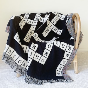 Personalized Crossword Puzzle Blanket, Custom Crossword Game Gift for Dad, Unique Puzzle Lover Present, Housewarming Gift, Gift For Mom, image 1