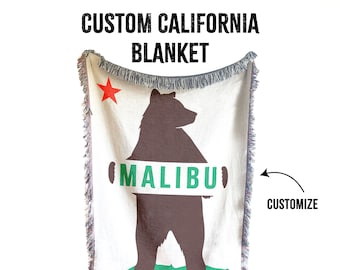 Custom California Blanket, California Flag, California Bear, California Gift, State Pride, Home Decor, Housewarming Gift, Woven Throw, Cali