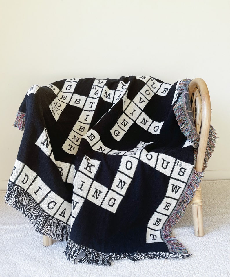 Personalized Crossword Puzzle Blanket, Custom Crossword Game Gift for Dad, Unique Puzzle Lover Present, Housewarming Gift, Gift For Mom, image 1