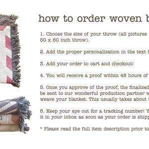 May include: How to order woven blankets. Two examples of woven blankets with the word "FOREVER" on them. One blanket is red and white with a heart and the other is gray and white with stripes. The blankets are 50 x 60 inches.