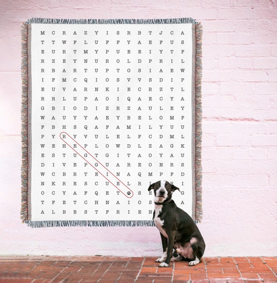 Personalized Animal Lover Cotton Blanket, Hidden Message Word Search Gift, Gift for Dog Mom, Dog Dad Present, Cat Mom, Cat Dad, Puzzle Lover