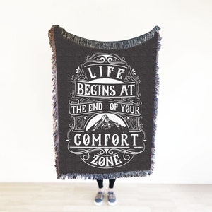 Life Begins At The End of Your Comfort Zone Blanket, Affirmations Throw Blanket, Wall Decor, Wall Art, Tapestry, wall hangings, home decor