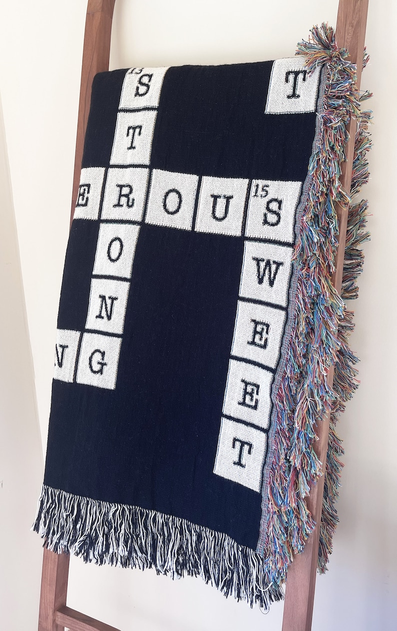 Personalized Crossword Puzzle Blanket, Custom Crossword Game Gift for Dad, Unique Puzzle Lover Present, Housewarming Gift, Gift For Mom, image 3